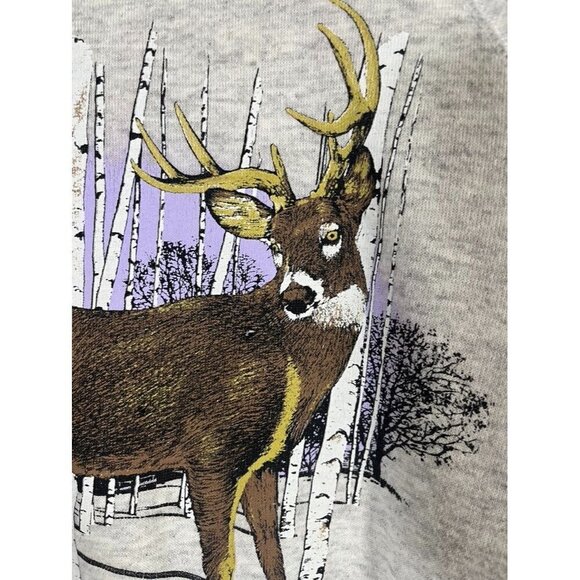 Lee Sweatshirt Women L Vtg Gray Crew Pullover Deer Graphic Woodland Winter Retro - Picture 3 of 12